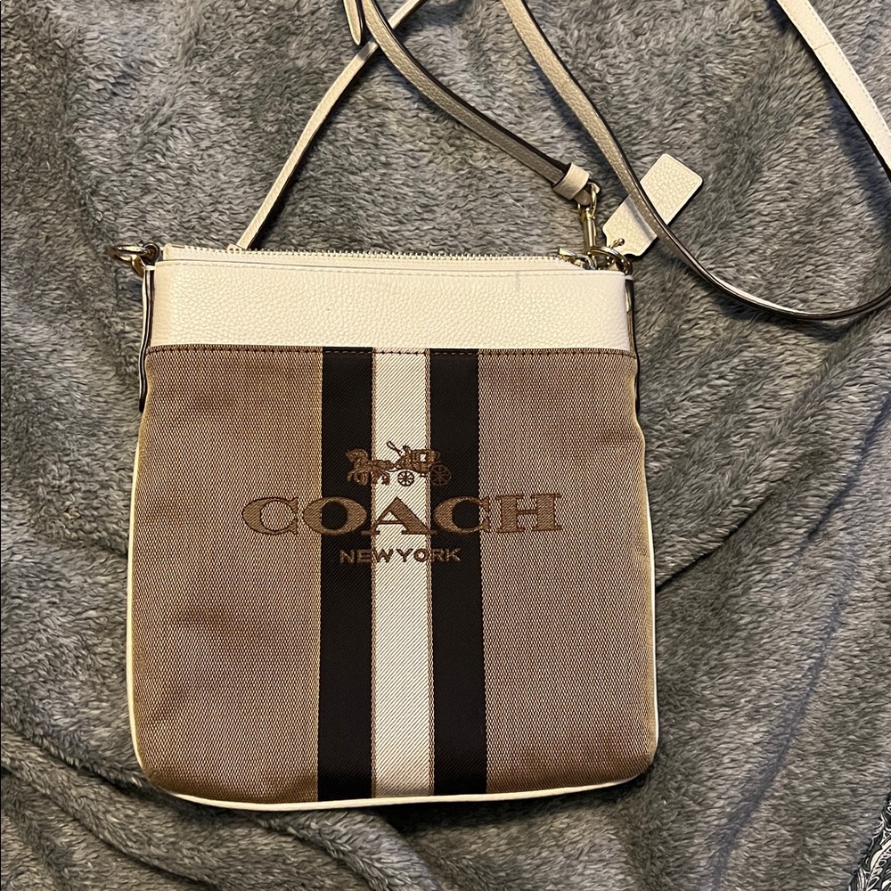 Coach Tan and Cream Stripe Crossbody Bag